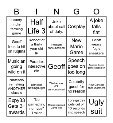 VGAs 2025 Bingo Card