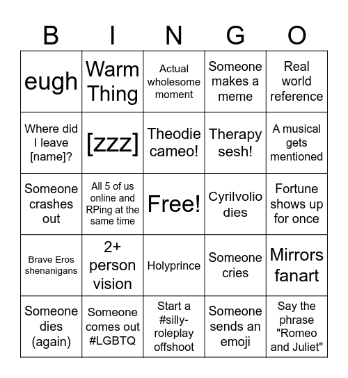 Mirrors Bingo! Bingo Card