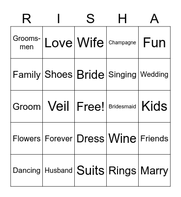 Bachelorette Bingo Card