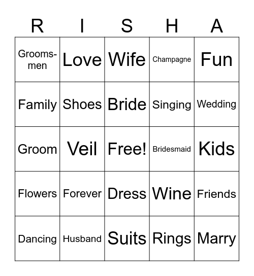 Bachelorette Bingo Card