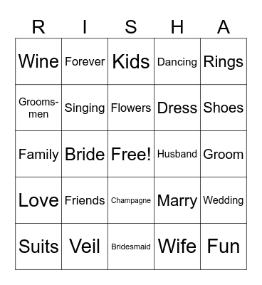 Bachelorette Bingo Card