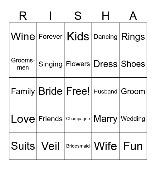Bachelorette Bingo Card