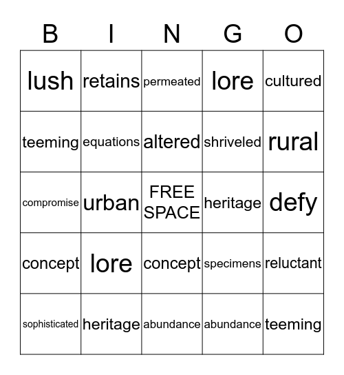 VOCABULARY BINGO Card