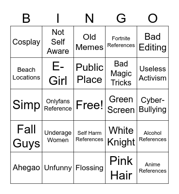 TikTok Cringe Bingo Card