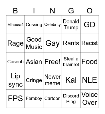Youtube Shorts Bingo Card