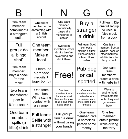 FCF PUB CRAWL 2025 Bingo Card
