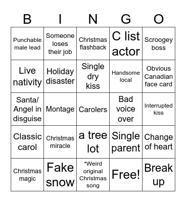 Holiday Movie Bingo Card