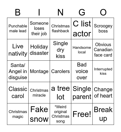 Holiday Movie Bingo Card