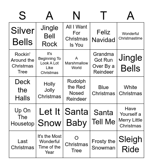 Christmas Music Bingo Card