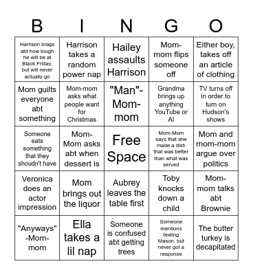 Family Thanksgiving Bingo Card