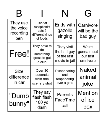 Palmer's Bingo Card