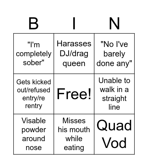 Anthony Bingo Card