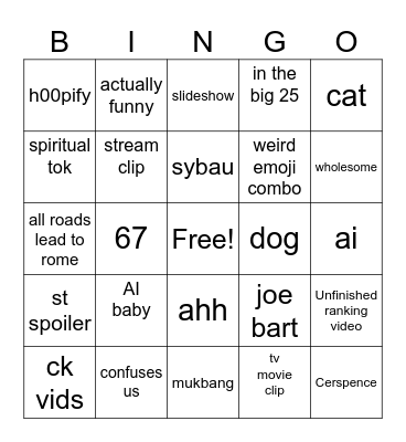 Tiktok Bingo Card
