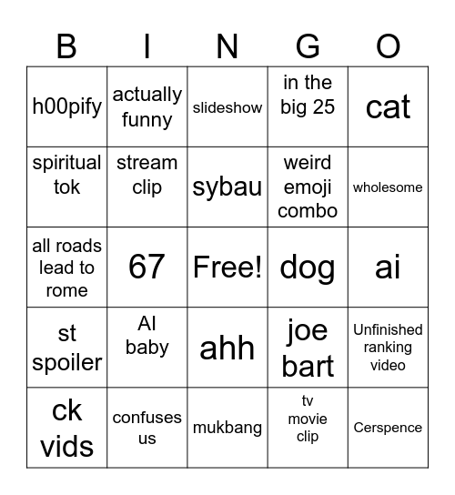 Tiktok Bingo Card