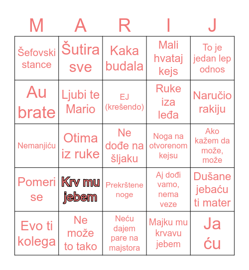 Marijo Bingo Card