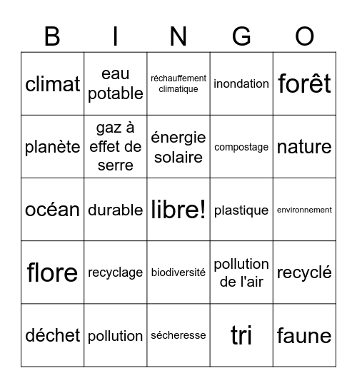 l'environnement Bingo Card