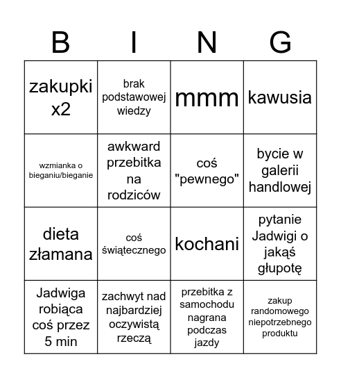bingo makówka Bingo Card