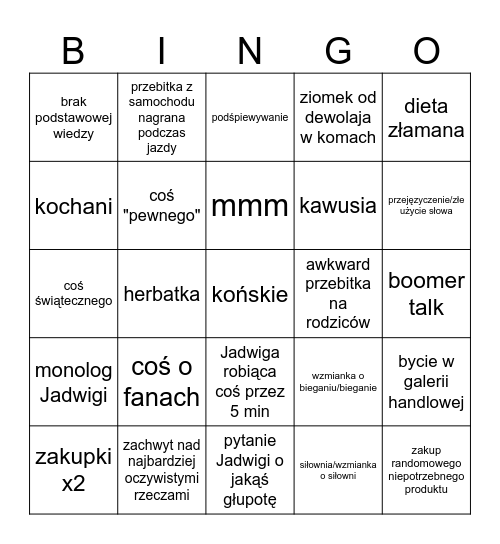 bingo makówka Bingo Card