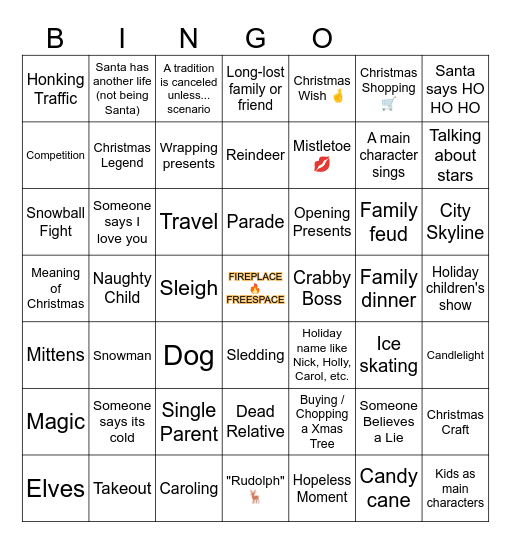 Christmas Movie Bingo Card