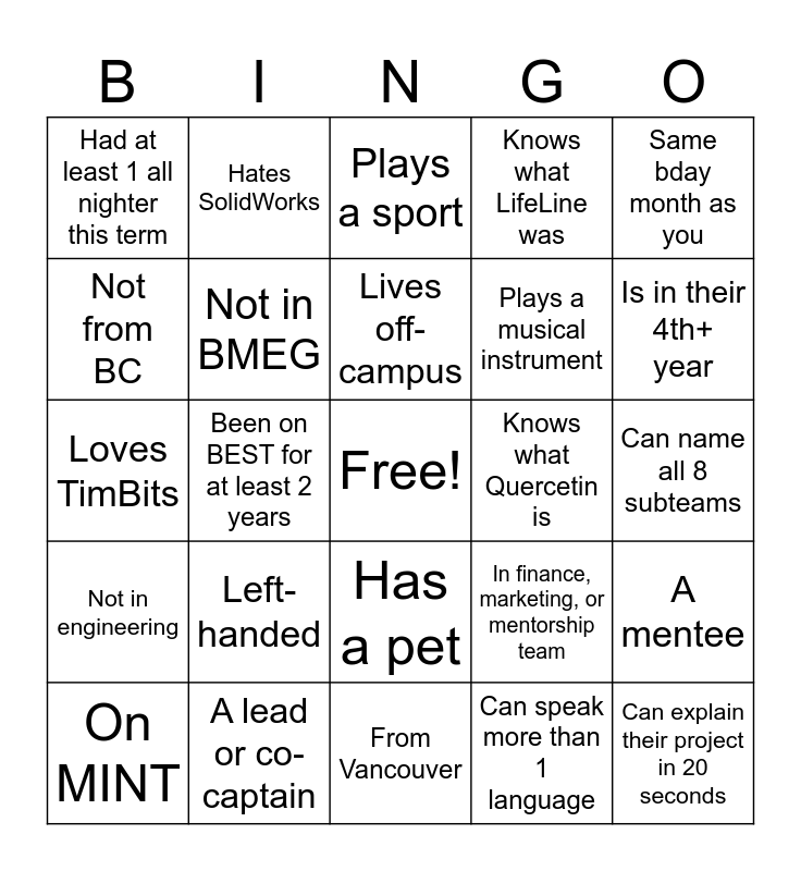 BEST Member Bingo Card