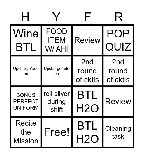 NAME: ______________ Bingo Card