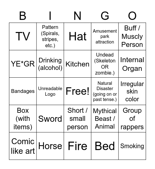 Album Cover Bingo Card