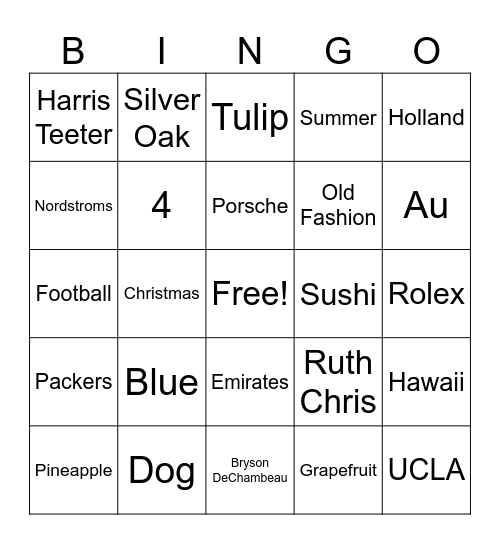 Dad's Favorites! Bingo Card