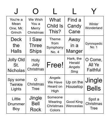 Christmas Song Bingo Card