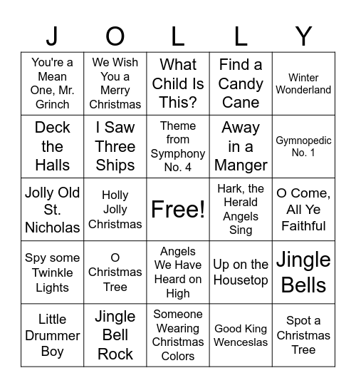 Christmas Song Bingo Card