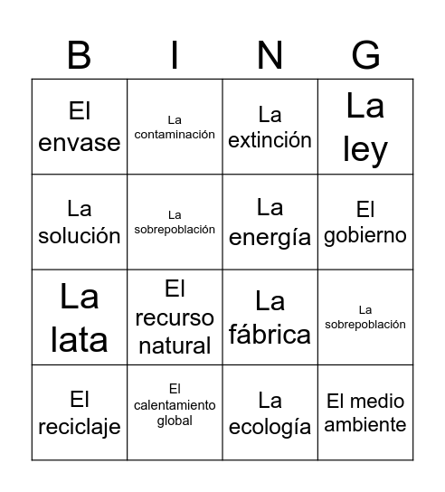 Lección 1 Parte 1 Bingo Card