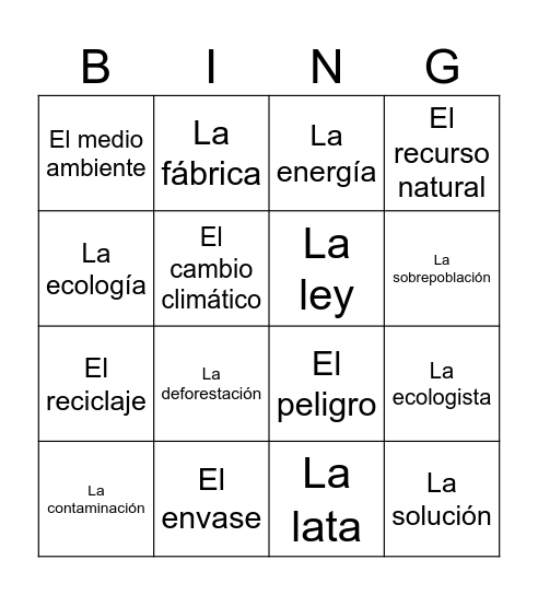 Leccion 1 Parte 1 Bingo Card