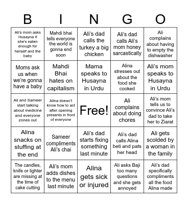 Hussain Thanksgiving Bingo Card