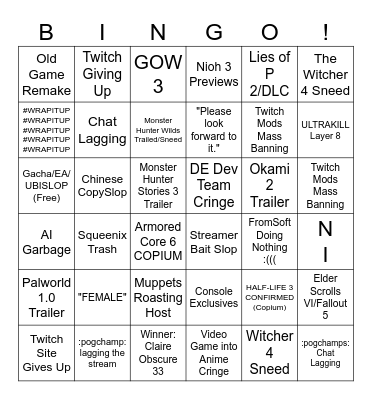 THE SLOP AWARDS 2025 Bingo Card
