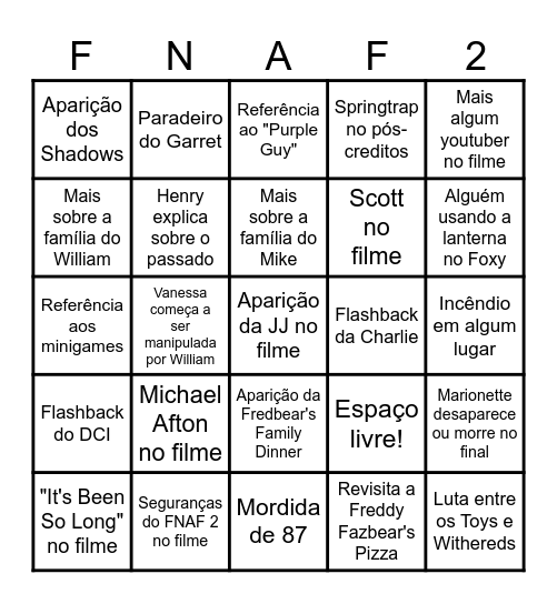Bingo de FNAF 2 Bingo Card