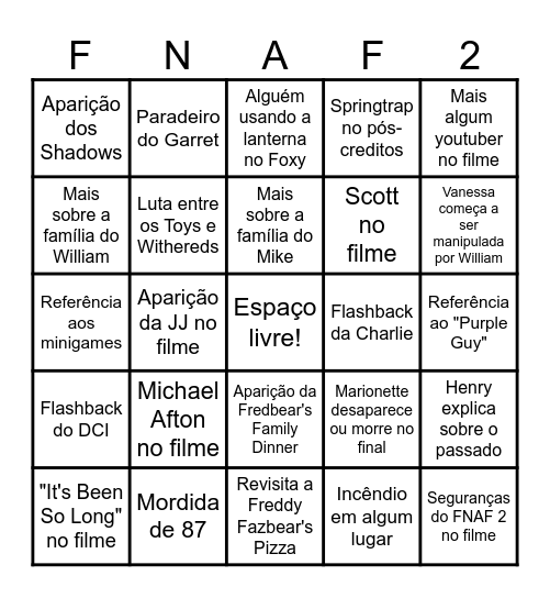 Bingo de FNAF 2 Bingo Card