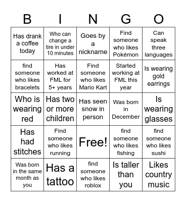 Find Someone Who... Bingo Card