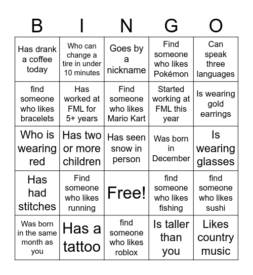 Find Someone Who... Bingo Card