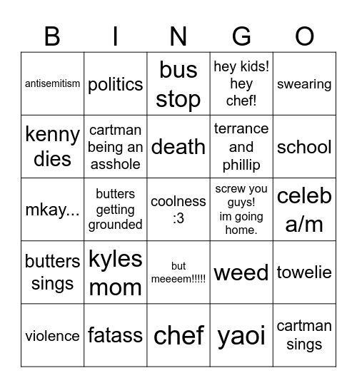 Souh Part Bingoe Bingo Card