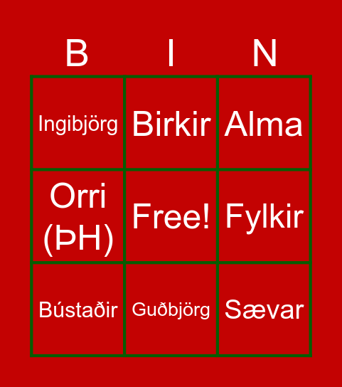Jólastaff Kringlumýri Bingo Card