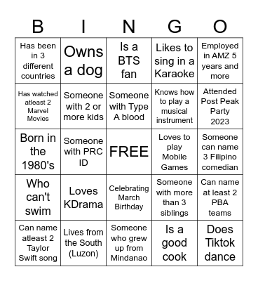 FILIPINO HUMAN BINGO Card