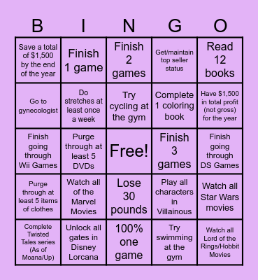 2026 Goals Bingo Card