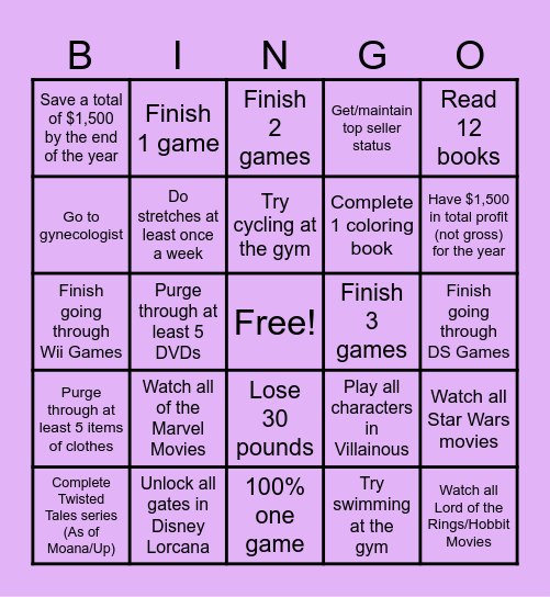 2026 Goals Bingo Card