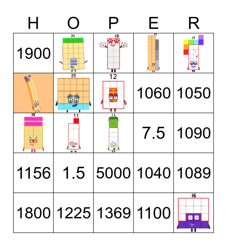 Number blocks Bingo Card