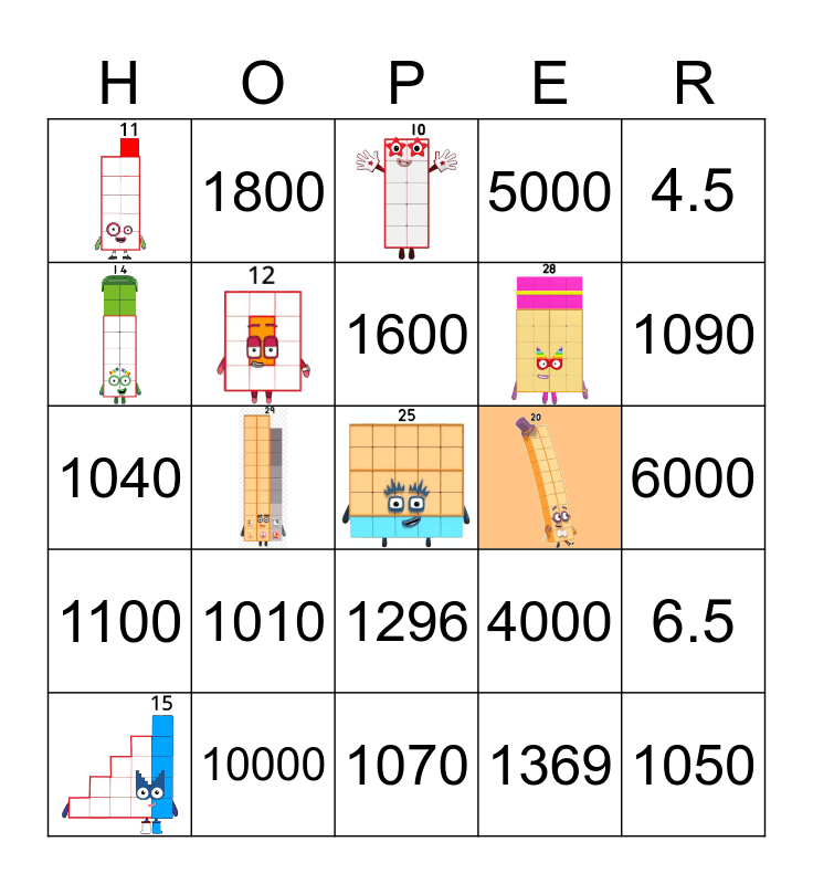 Number blocks Bingo Card