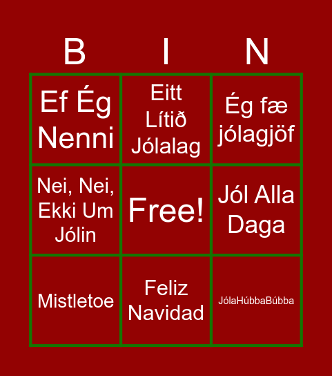 Jólatónlistarbingó Kringlumýri Bingo Card