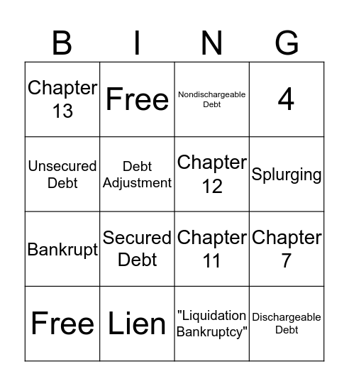 Bankrupt!!! Bingo Card