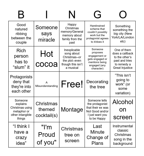 Christmas Romcom Bingo Card