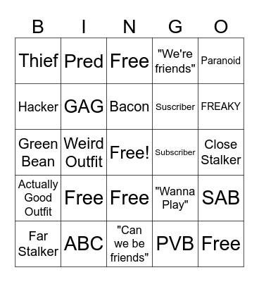 Roblox Brookhaven Catch Bingo Card