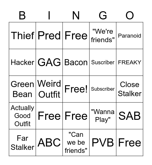 Roblox Brookhaven Catch Bingo Card