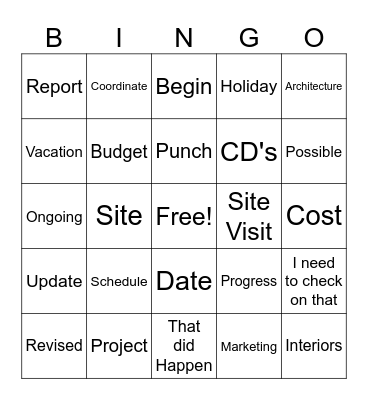 Studio Meeting Bingo Card